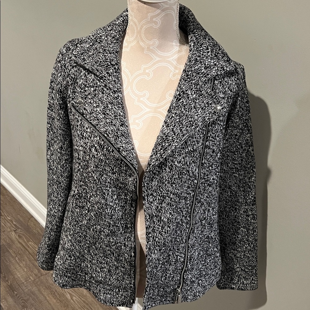 Michael Kors knit Moto jacket Stylish Black and Gray Zip-Up Jacket